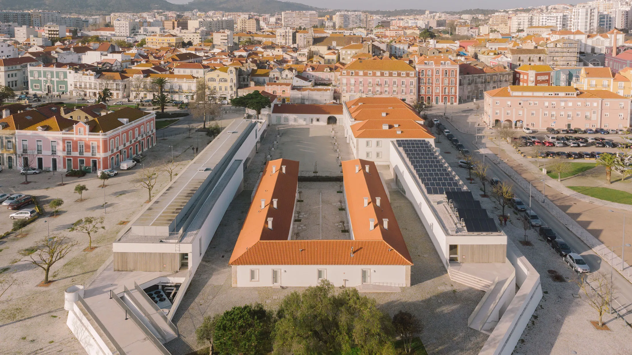 Aerial view of the hotel school and the city of Setúbal
